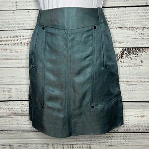 Mango Skirt Linen Blend Blue Lined Sz 8